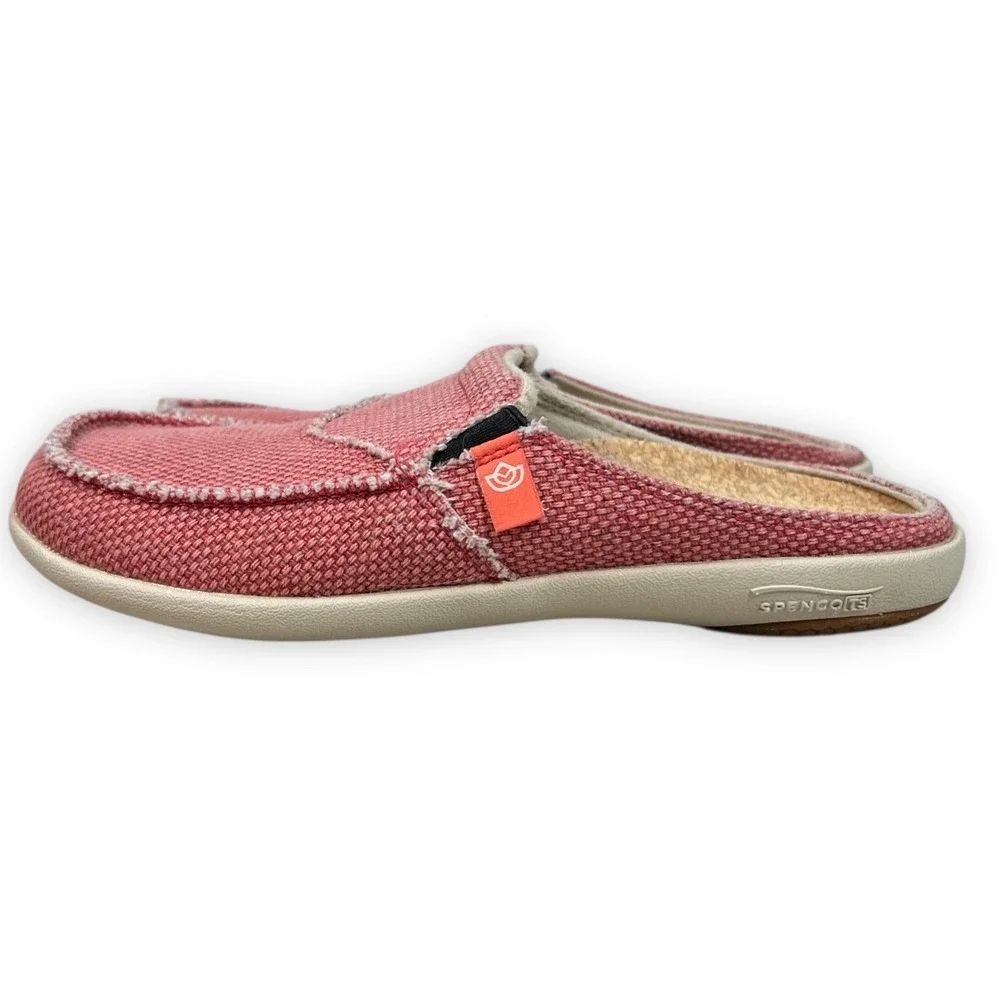Spenco Siesta Canvas Slide Mules Womens 7 Pink Orthotic Cork ‎ Beach Festival